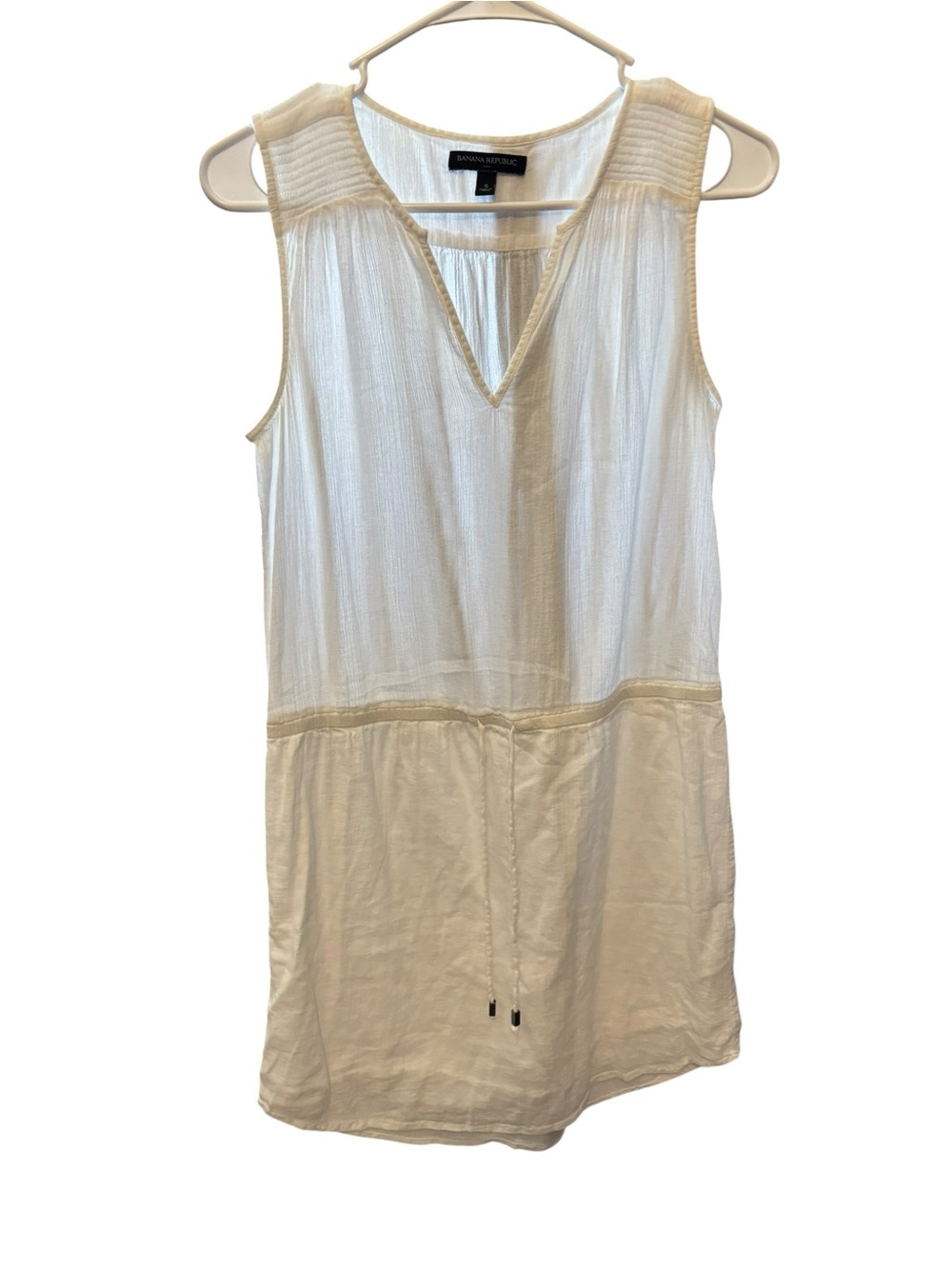 Banana Republic Ivory Sleeveless V-Neck Drawstring Mini Dress